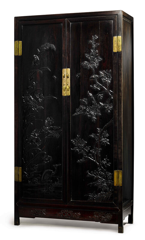 A Rare Pair Of Hongmu And Zitan Square-Cornered 'Flowers And Birds' Cabinets (2)