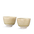 A pair of transparent-glazed whiteware cups, Sui-<b>Tang</b> dynasty