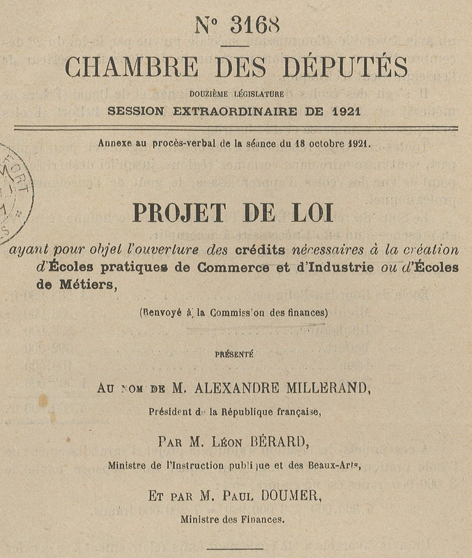 1921 07 24 Projet de Loi Ecole pratique p1R