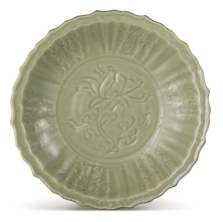 A large Longquan celadon lobed dish, Yuan – Early Ming dynasty