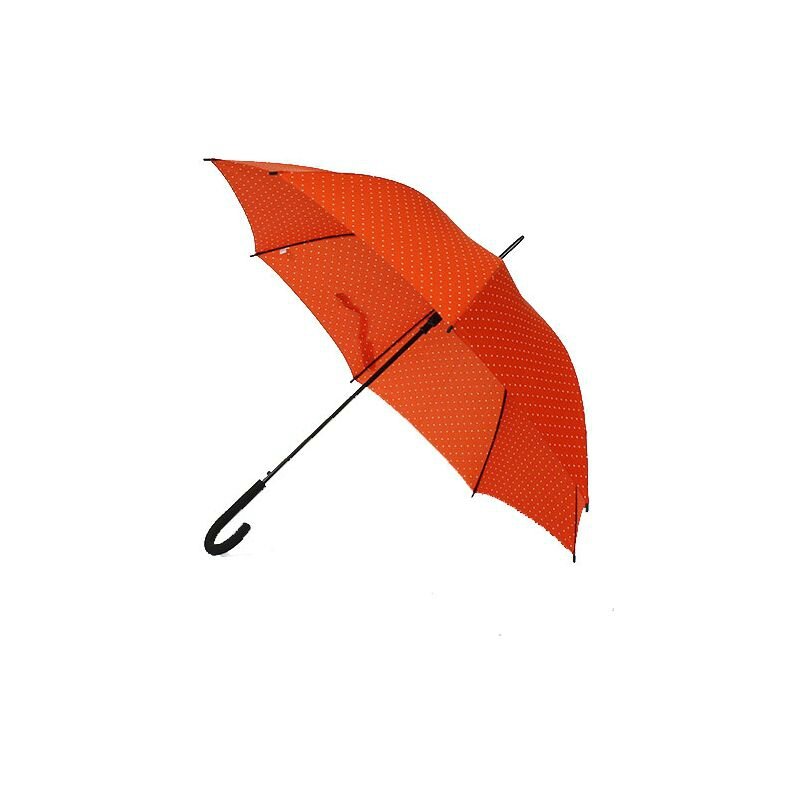 parapluie-canne-orange-pois-blancs