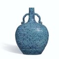 An extremely fine <b>and</b> brilliantly enamelled robin's-egg glazed moonflask, <b>Incised</b> <b>seal</b> <b>mark</b> <b>and</b> <b>period</b> <b>of</b> <b>Qianlong</b> (1736-1795)
