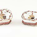 A pair of armorial salt cellars for the Portuguese market, Chinese export porcelain, Qing Dynasty, Qianlong Period, <b>ca</b>. <b>1770</b>