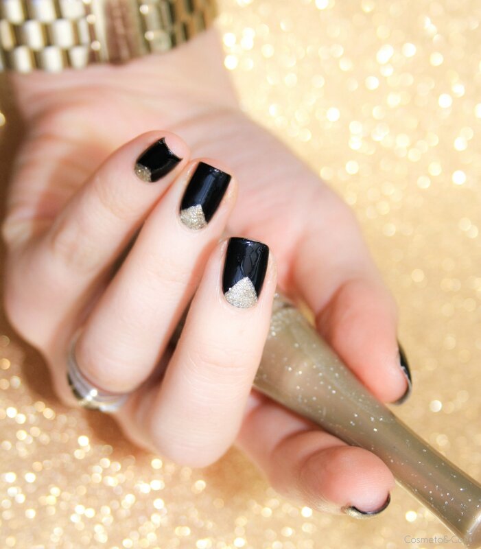 nail art réveillon paillettes triangle bourjois Oh my gold Essence black is black-7