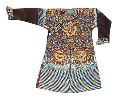 A_chestnut_silk_ground_embroidered_dragon_robe