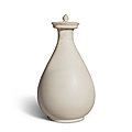 An exceptionally rare <b>white</b> <b>marble</b> pear-shaped bottle and cover, Sui-Tang dynasty, 7th century
