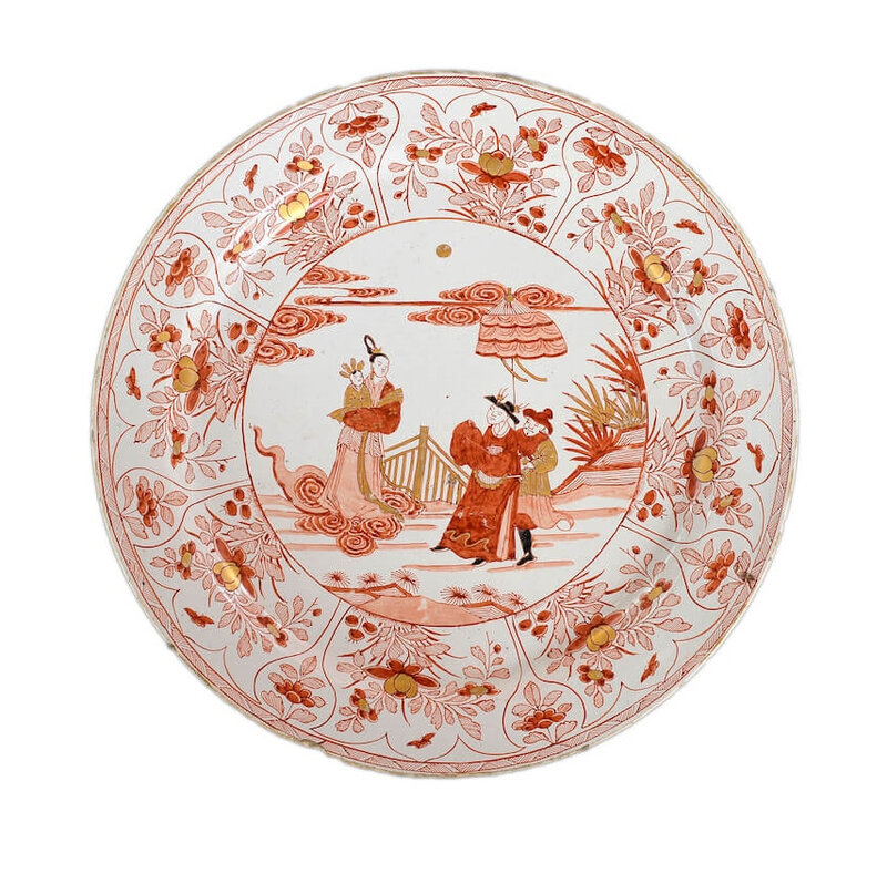 Polychrome and Gilded Large Dish, Delft, circa 1710
