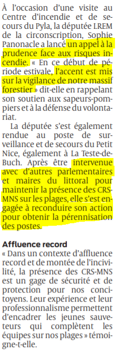 2021 07 05 SO La Pyla la Députée appelle à la prudence cet été2