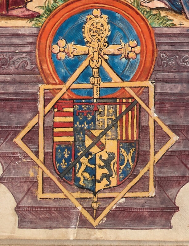 Armoiries de Claude, bâtard de Guise, sur son missel (cliché camillesourget.com)