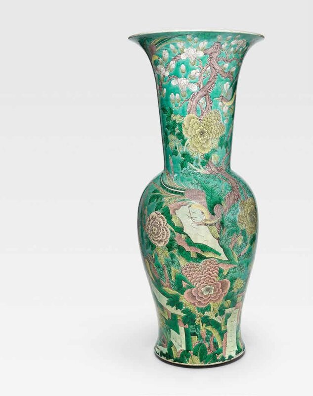 A large famille verte 'pheasant' baluster vase, Late 19th century