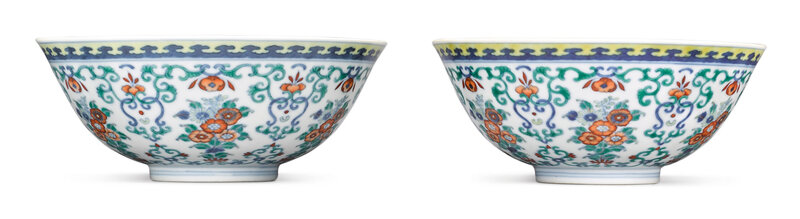 doucai 'Floral' bowls, Jiaqing seals marks and period (1796-1820)