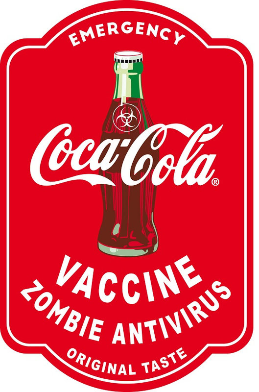 coca cola antivirus zombie antidote biohazard radioactive stickers labels bottle virus vaccine