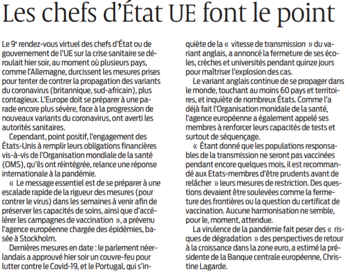 2021 01 22 SO Les Chefs d'Etats UE font le point