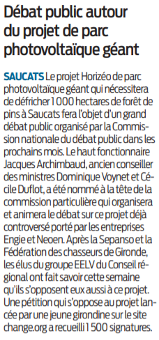 2021 01 22 SO Débat public autour du projet de parc photovoltaïque géant