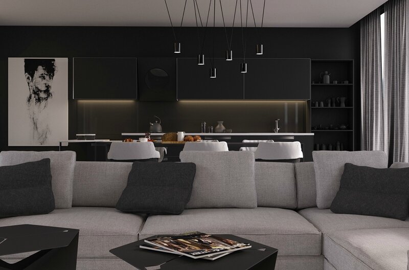 black-pendant-lights-over-dining-table