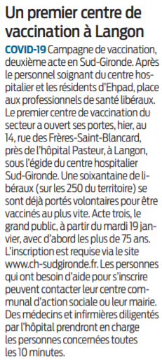 2021 01 15 SO Un premier centre de vaccination à Langon