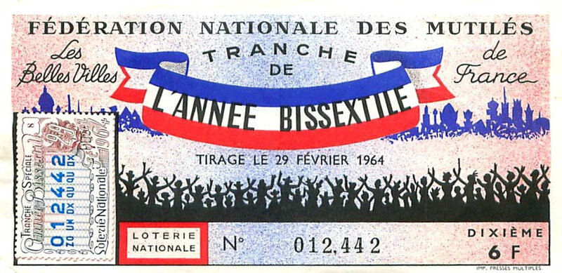 Billet Loterie nationale 29 février 1964 BF