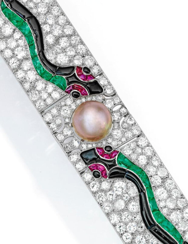 Diamond, Emerald, Ruby, Pearl and Enamel Bracelet, Lacloche Frères, France

