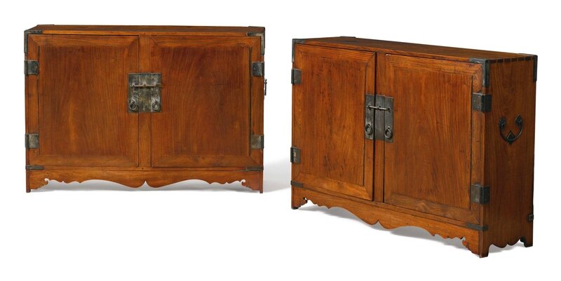 A pair of huanghuali square-corner portable two door cabinets (gui), 17th-18th century