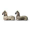 A pair of painted gray pottery horse torsos, Han dynasty (206 BC-220 <b>AD</b>)