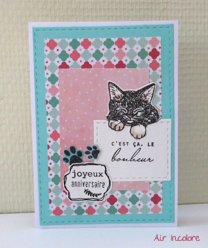 Birthday card with cat, carte d'anniversaire avec chat