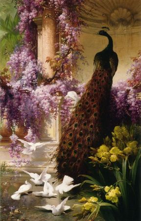 18446_A_Peacock_and_Doves_in_a_Garden_eugene_bidauf