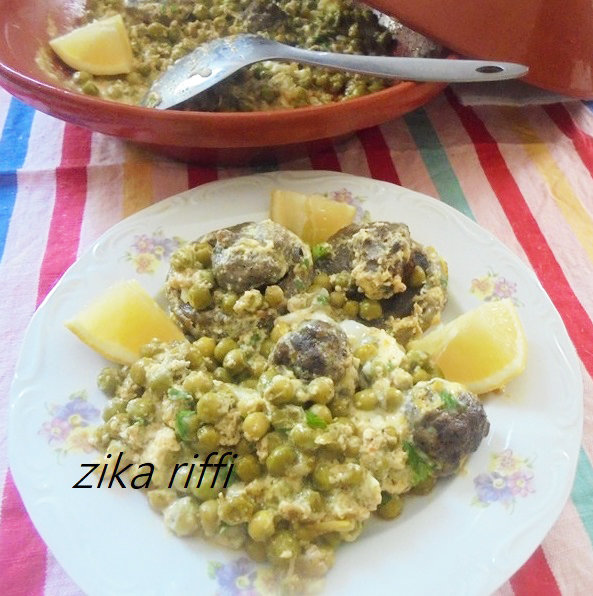 tajine jelbéna- tajine petitits pois artichauts veau boulettes 2