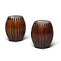 A pair of marble-inset huanghuali fluted stools, 17th-<b>18th</b> <b>century</b>