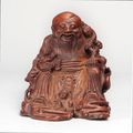 A Chinese <b>carved</b> <b>bamboo</b> figure of seated Shoulao, 18th Century