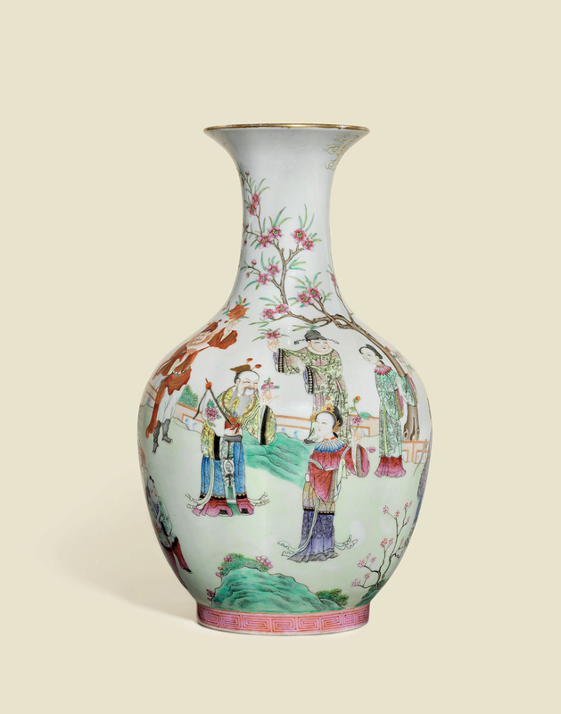 A rare and finely painted famille rose 'flower spirits' baluster vase, Daoguang six-character seal mark in iron-red and of the period (1821-1850)