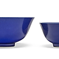 Two blue-glazed bowls, <b>Guangxu</b> <b>six</b>-<b>character</b> <b>marks</b> in underglaze blue <b>and</b> <b>of</b> <b>the</b> <b>period</b> (<b>1875</b>-<b>1908</b>)