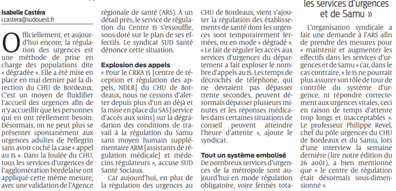 2022 08 30 SO Régulation des urgences le centre 15 en souffrance2