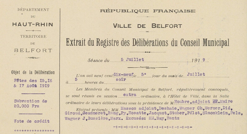 1919 07 05 PV CM Fêtes patriotiques Subvention R