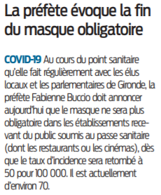 2021 09 17 SO La Préfète évoque la fin du asque obligatoire