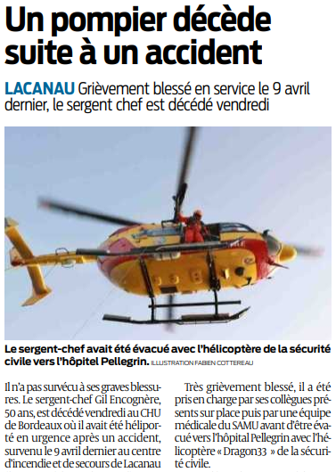 2020 04 26 SO Un pompier décède suite à un accident