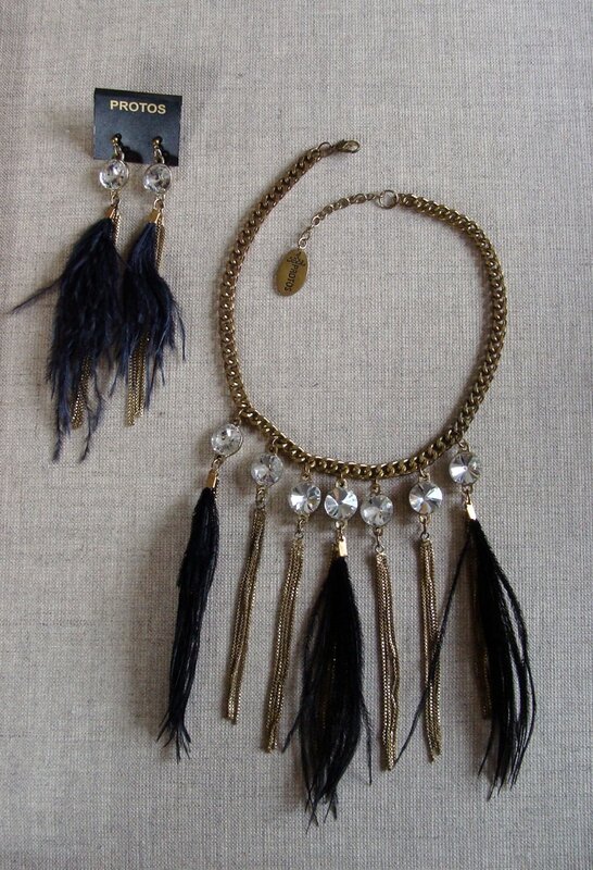 collier plumes noirs et strass