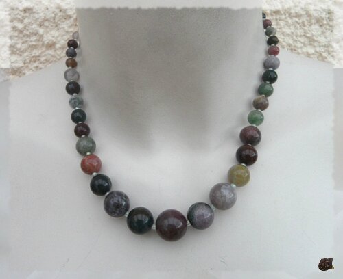 Collier Perles Jaspe Rondes Multicolores 40 cm