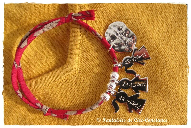 Bracelet Capel rouge enfants argent gravés 2