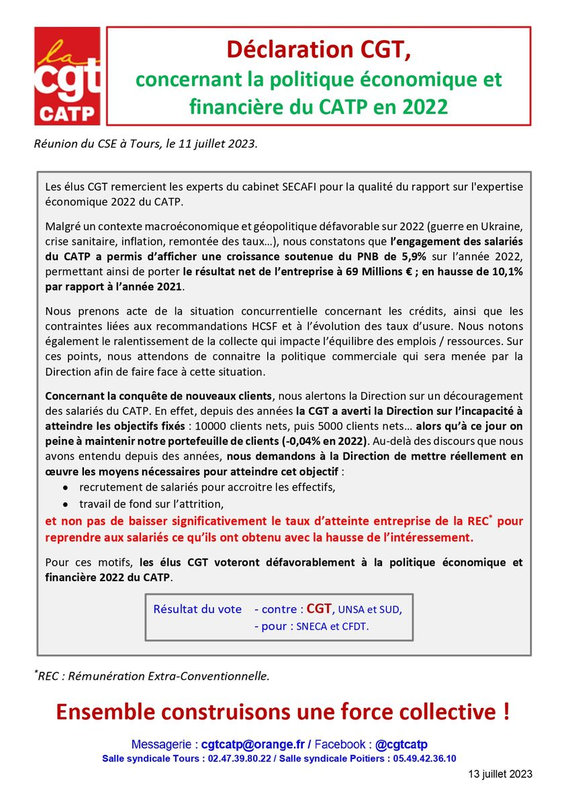 CSE 11 juillet 23 Politique economique CATP