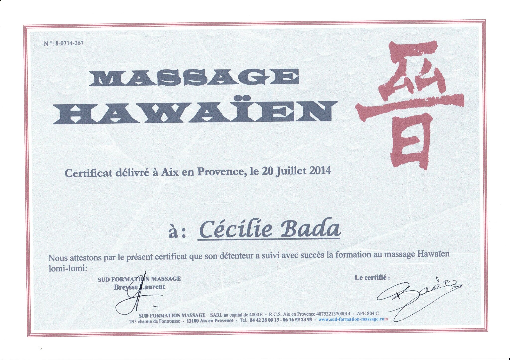 Certification de Massage Bien-être Hawaïen