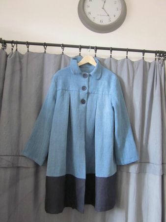 Manteau d'été bicolore en lin jeans et marine (1)