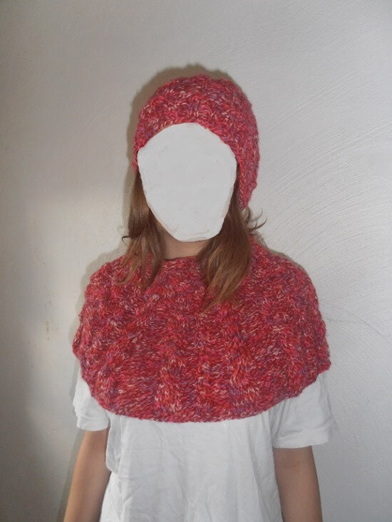 Bonnet + Tour de cou Chiné Fuschia Face