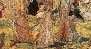 Trois personnages en train de danser, extrait de la tapisserie des Valois