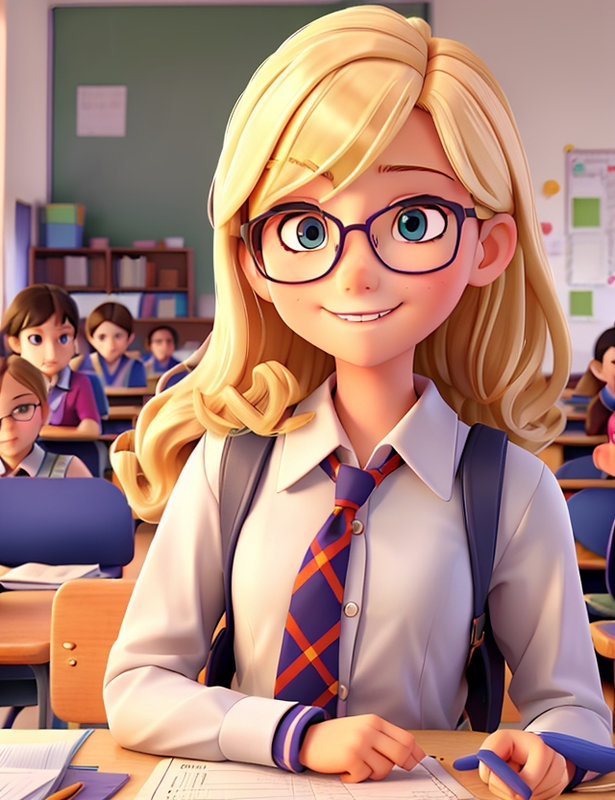 3D_Animation_Style_School_girl_blonde_glasses_classroom_0