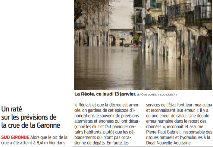 2022 01 14 SO Un raté sur les prévisions de la crue de la Garonne