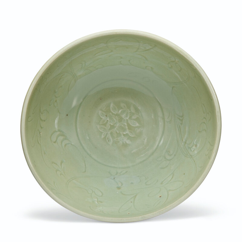 A large carved Longquan celadon bowl, Ming dynasty (1368-1644)