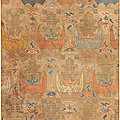 An imperial chestnut-ground silk 'bats and shou symbols' brocade rectangular panel, <b>Wanli</b> <b>period</b> (<b>1573</b>-<b>1620</b>)