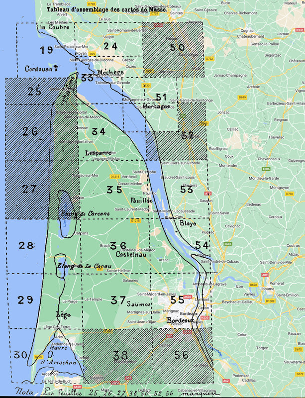 Tableau d'assemblage des cartes de Masse