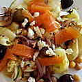 SALADE COURGETTE-POIS-CHICHES-OIGNON ROUGE-<b>TRUITE</b> FUMÉE