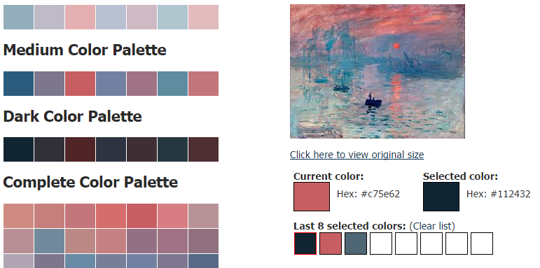 Palette de couleurs - Soleil levant - Monet
